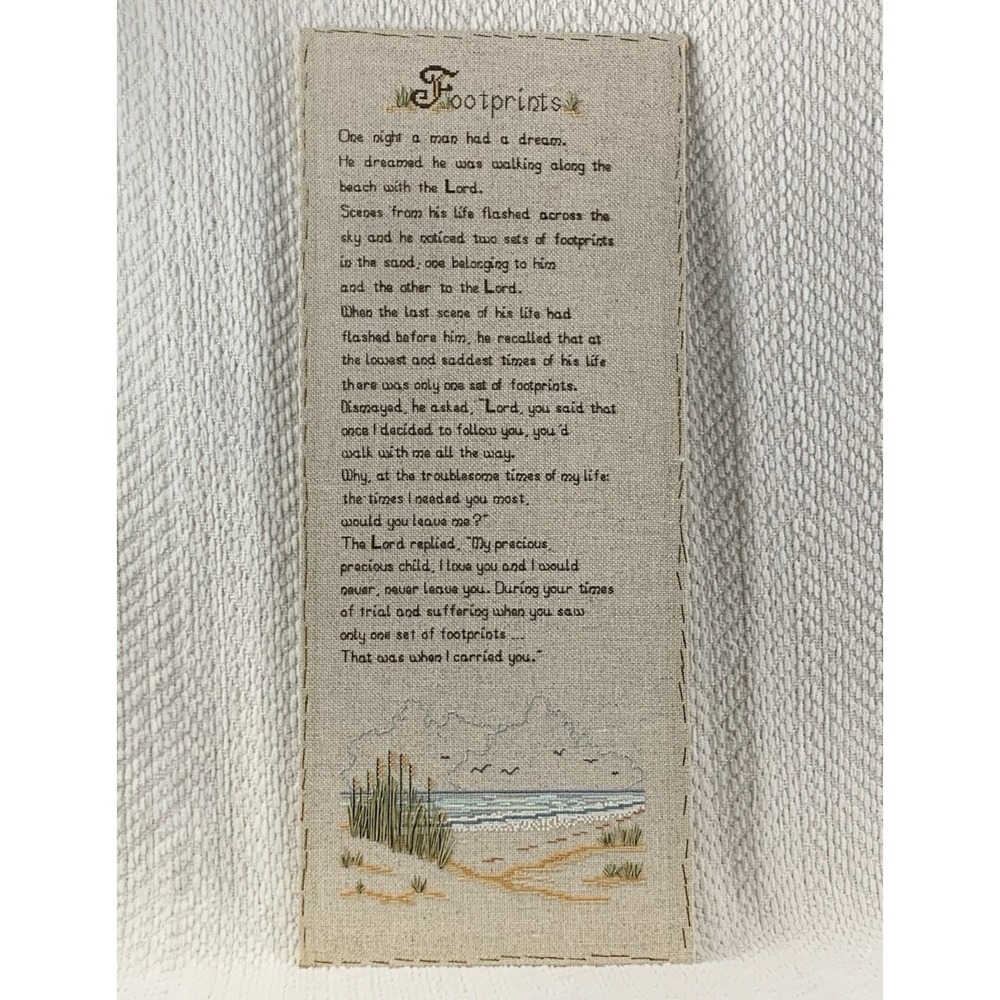 Footprints In The Sand Cross Stitch Poem Complete Needlepoint VTG Religious God‎